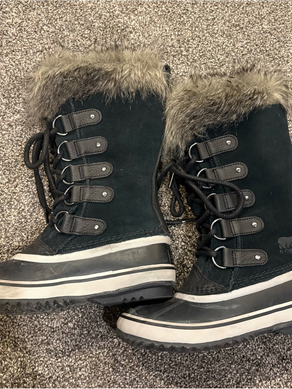 Sorel Black Faux Fur-Trim Lace-Up Winter Boots